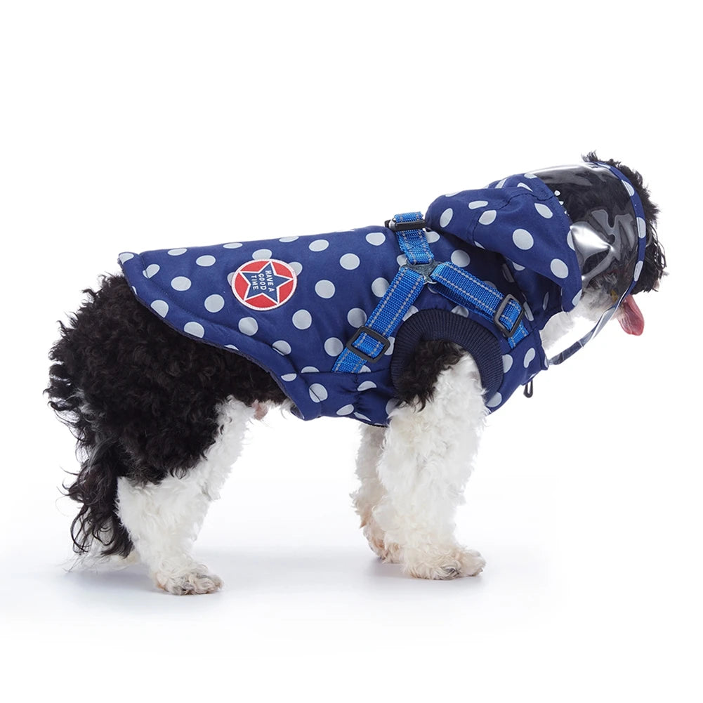 Pet Dog Jacket With Harness Winter Dog Clothes For Small Medium Dogs Warm Hooded Pet Coat Chihuahua Clothing