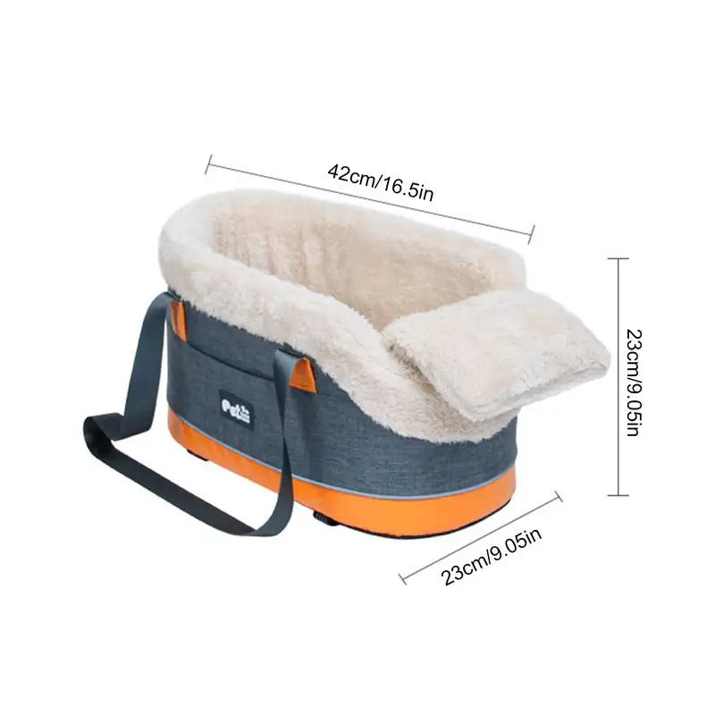 Center Console Dog Seat Soft Armrest Pet Car Seat Travel Bags With Straps Storage Pocket
