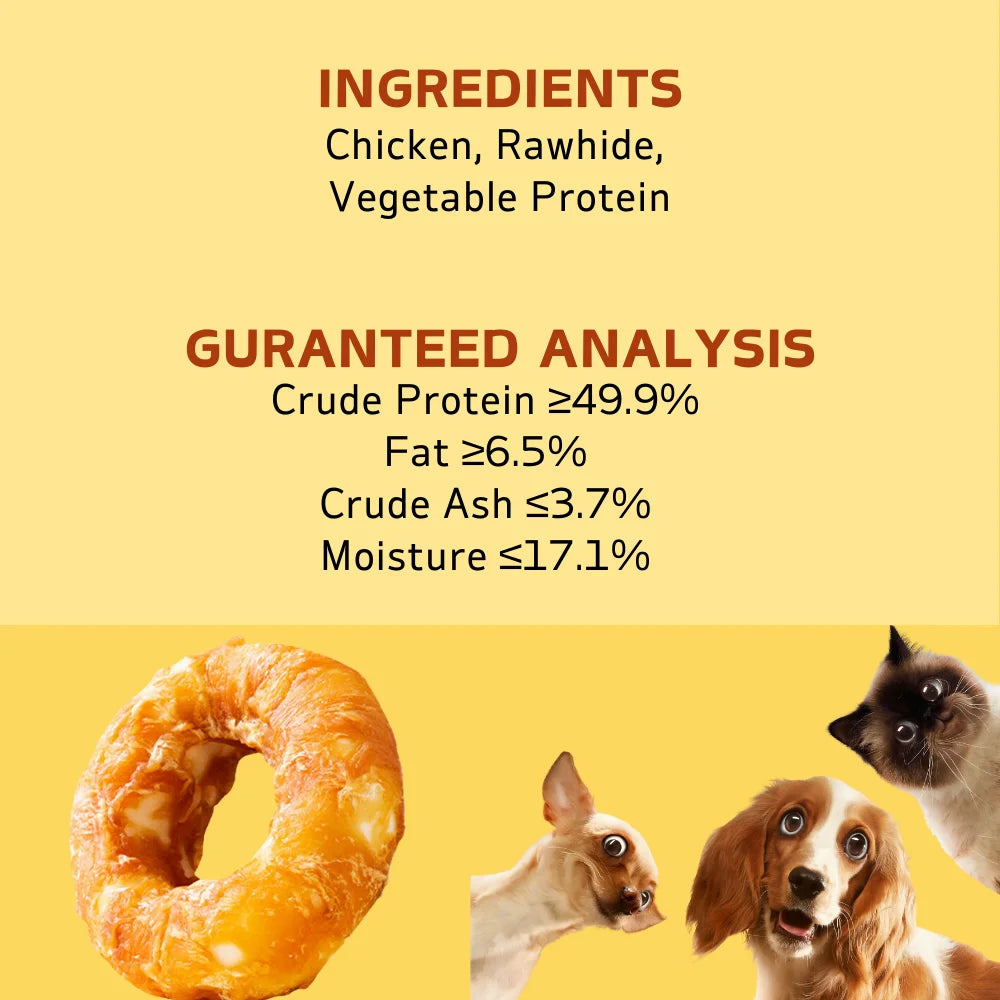 5.29oz/10.58(150g/300g) Dog Treats Long Lasting, Rawhide Chews for Dogs, Chicken Wrapped Rawhide Donuts Ring