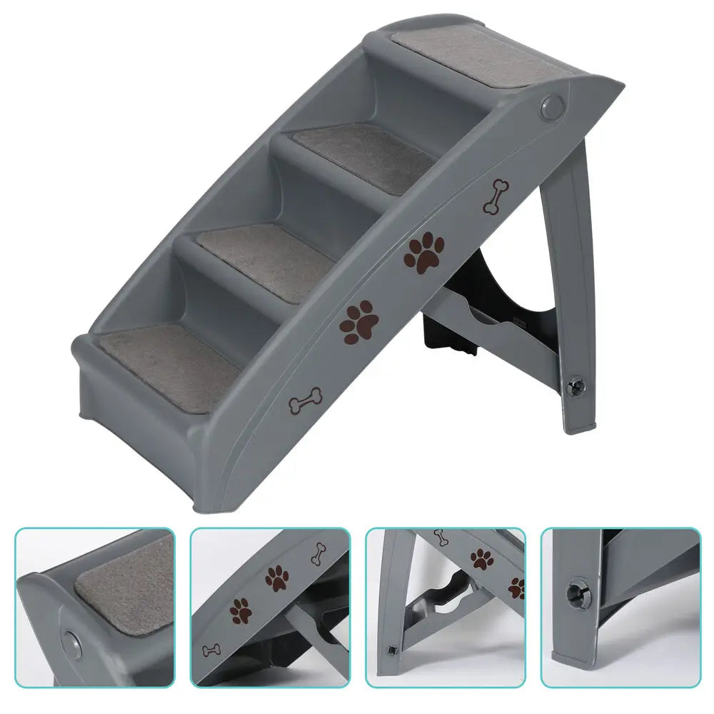 US Foldable Dog Ladder Pet Stairs Anti-Slip with 4 Steps for High Bed Sofa