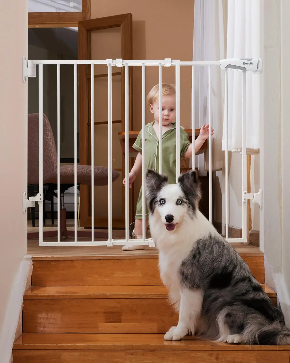 26-43" No Bottom Bar Baby Gate for Babies, Elders and Pets, 2-in-1 Hardware Mount Dog Gate for The House