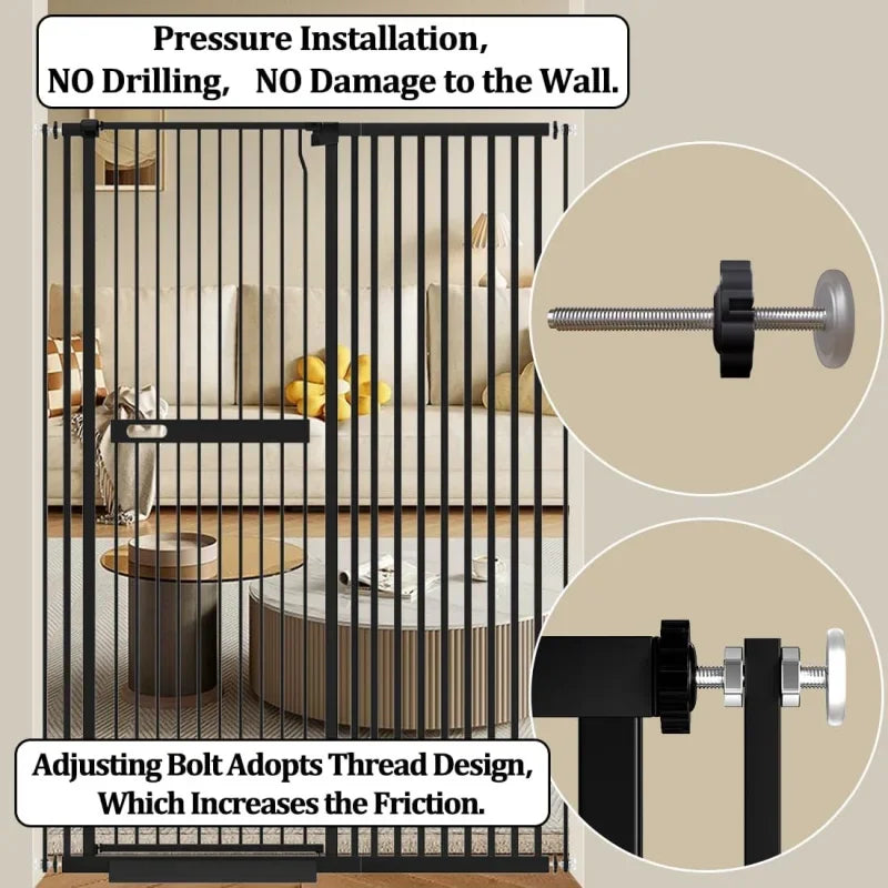 71" Extra Tall Cat Pet Gate 29.92-61.42" Wide Pressure Mounted Walk Through Swing Auto Close Safety Black Metal Dog Pet Puppy Ca