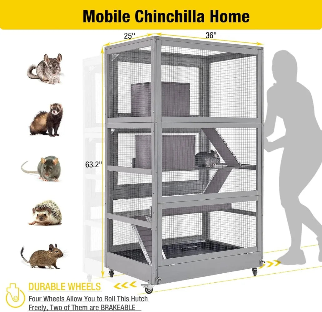 Chinchilla Cage Large Rolling Small Animal Cage for Adult Rats 4 Level Critter Nation Cage Hutch for Ferret Bunny Indoor