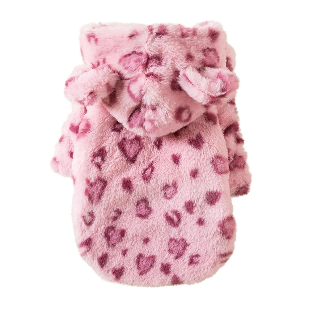 Winter Pet Dog Clothes Warm Fleece Dog Hoodie Leopard Dog Coat Jacket French Bulldog Clothing for Small Dogs