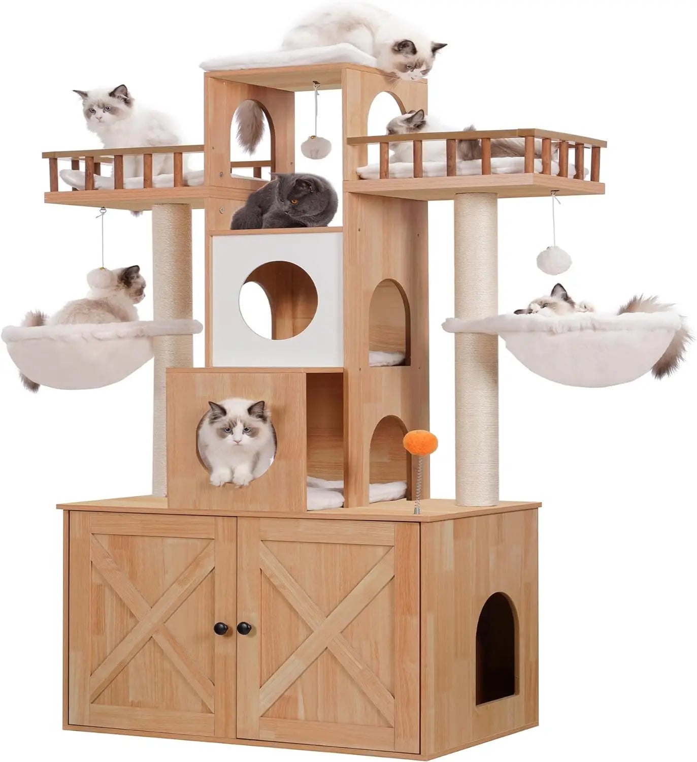 60 inch Cat Tree With Litter Box for Indoor Big Cat Tower for Large S 20 Lbs Heavy Duty Cats Trees Castle Towers Supplies