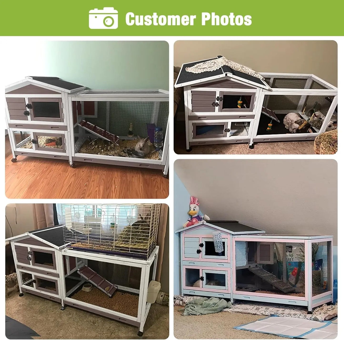 Outdoor Rabbit Hutch Indoor Bunny on Wheels Large Guinea Pig Cage with Run for Any Small Animals,Removable Pull Out Tray White