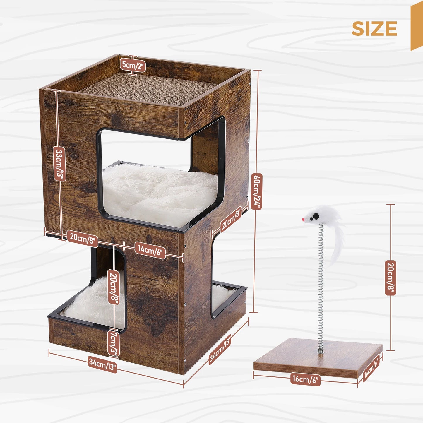 Modern Cat Tree with Scratcher Board Furniture Bed 3 Levels Spacious Top Scratching Pad Stand House Removable Soft Cushion