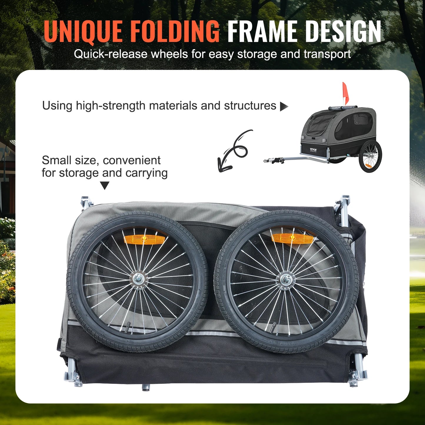 VEVOR 88 lbs Dog Bike Trailer Pet Cart Bicycle Carrier with Wheels, Coupler, Reflectors, Flag, Collapsible to Store