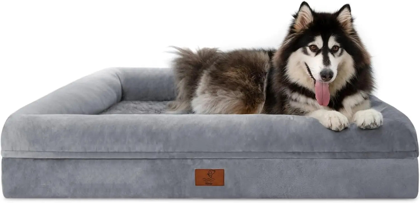 XL Dog Bed, Orthopedic Washable Bed with Removable Cover, Grey Waterproof Extra Large Bed, Beds for Large Sized