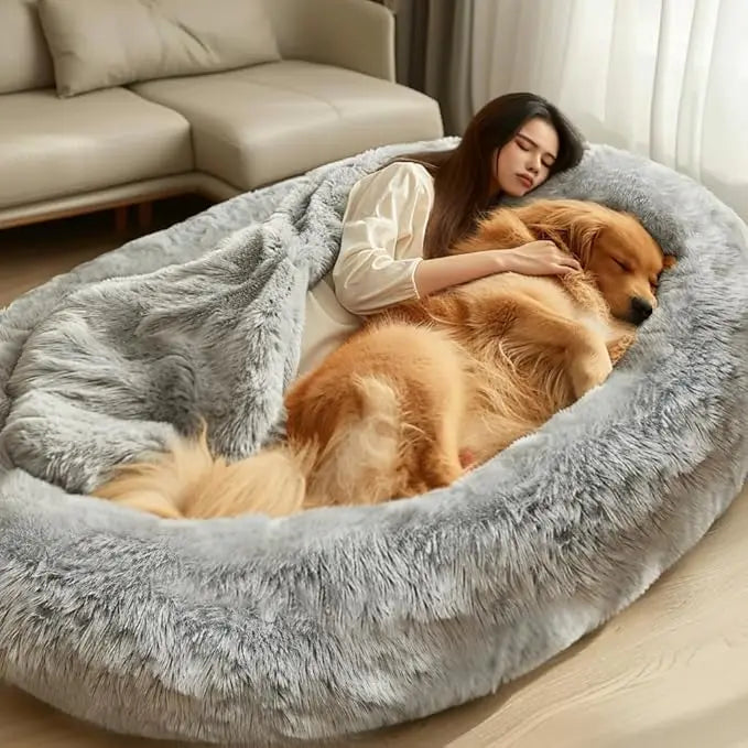 72x48x11 Inch Human Dog Bed With Soft Blanket Giant Dog Bed With Washable Fluffy Faux Fur Cover For Dogs Kittens