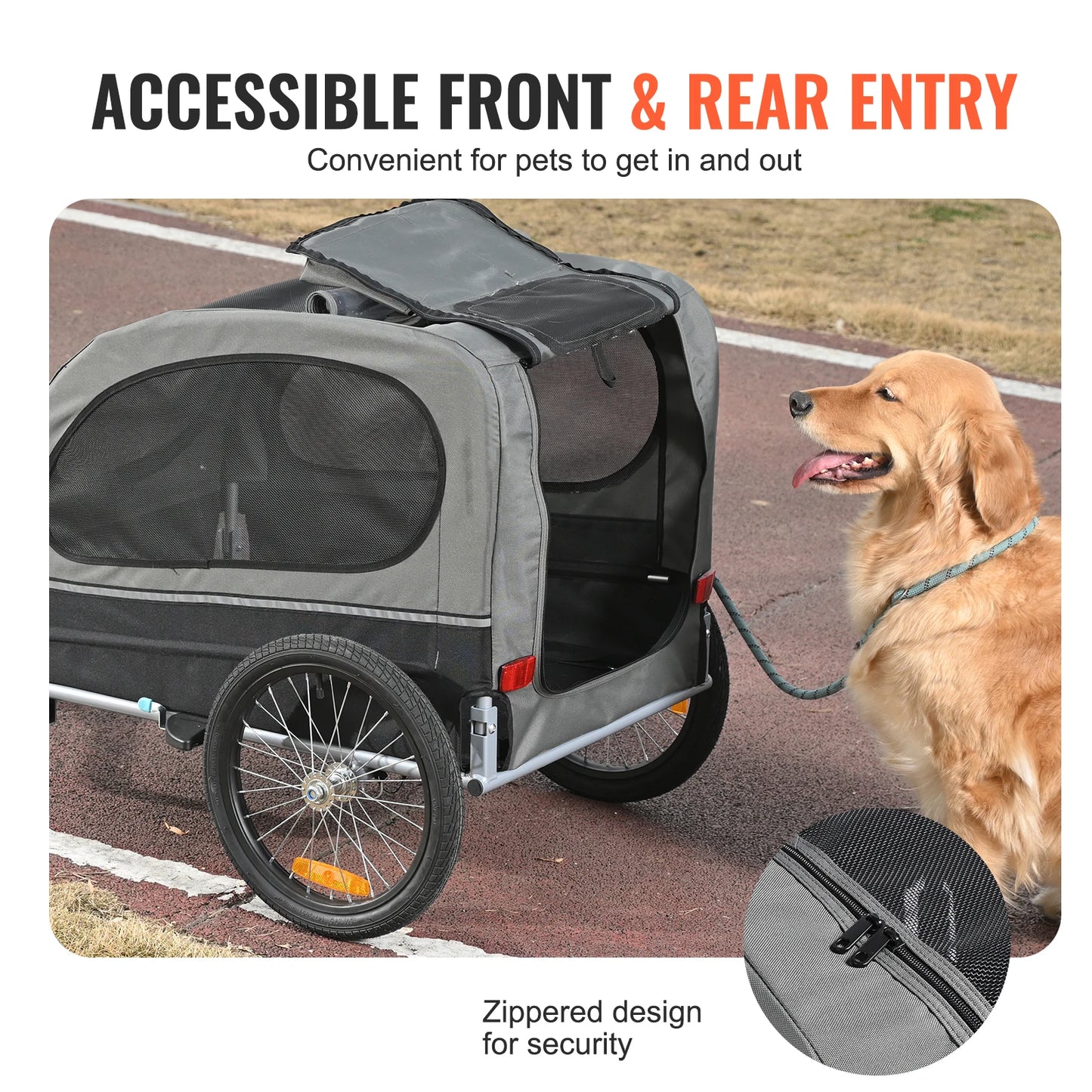 VEVOR 88 lbs Dog Bike Trailer Pet Cart Bicycle Carrier with Wheels, Coupler, Reflectors, Flag, Collapsible to Store