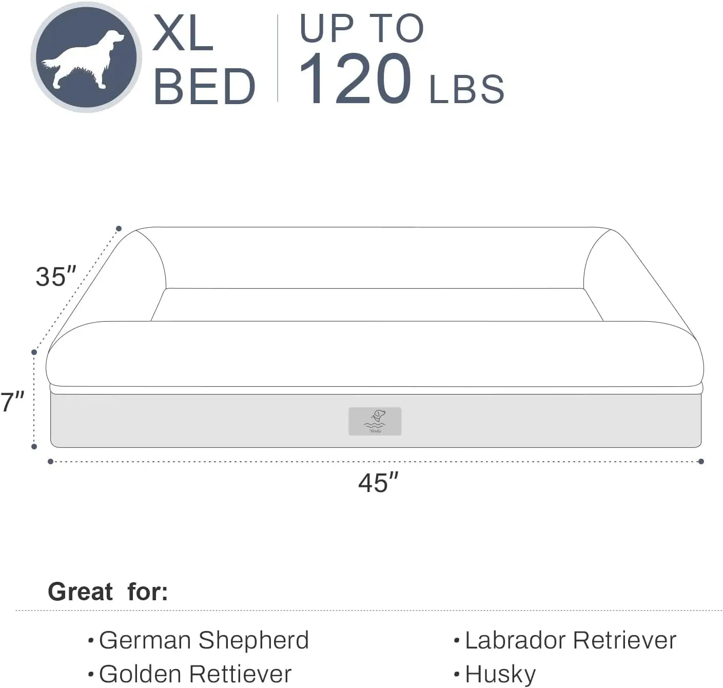 XL Dog Bed, Orthopedic Washable Bed with Removable Cover, Grey Waterproof Extra Large Bed, Beds for Large Sized