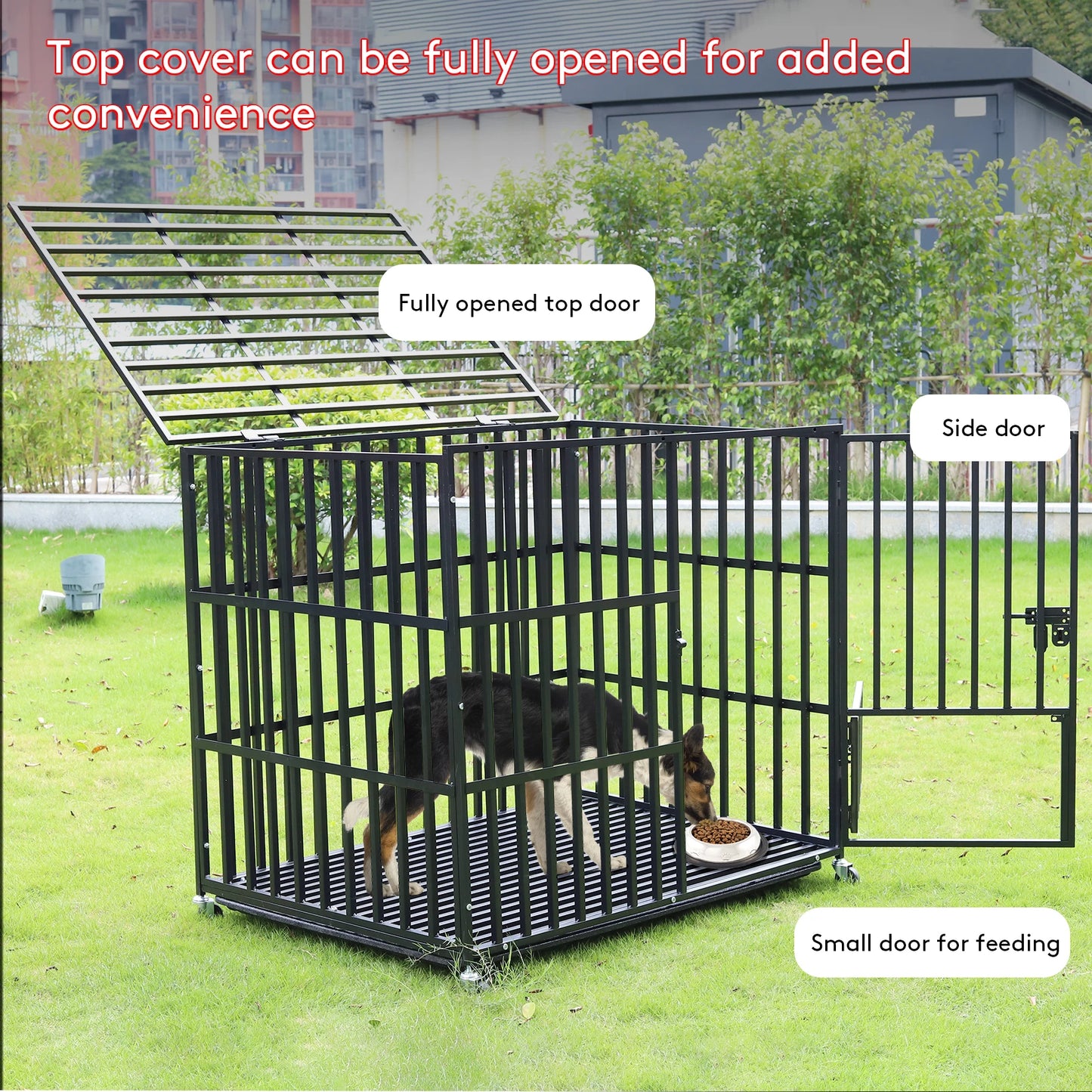 L XL XXL Heavy Duty Dog Crate with 4 Lockable Wheels 3 Doors and Removable Tray Metal Kennels Cage Playpen