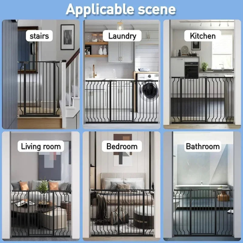 Extra Tall 40.55" Baby Gate 74.02-76.77" Wide Pressure Mounted Walk Through Swing Close Safety Black Metal Dog Cat