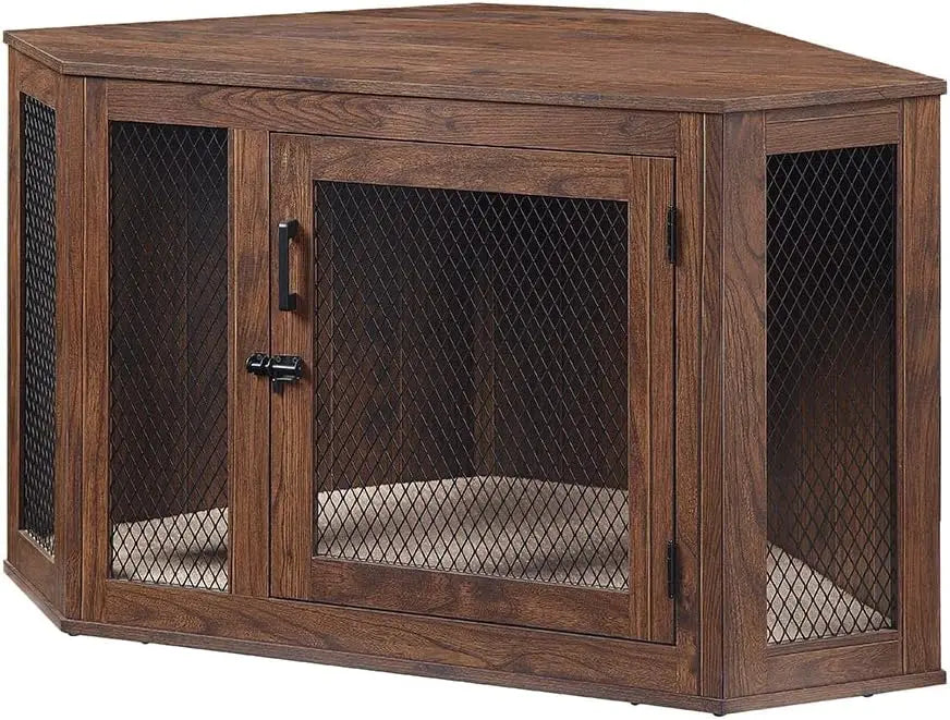 Furniture Style Corner Dog Crate for Small Medium Dogs, Indoor Aesthetic Puppy Kennel TV Stand, Modern Decorative