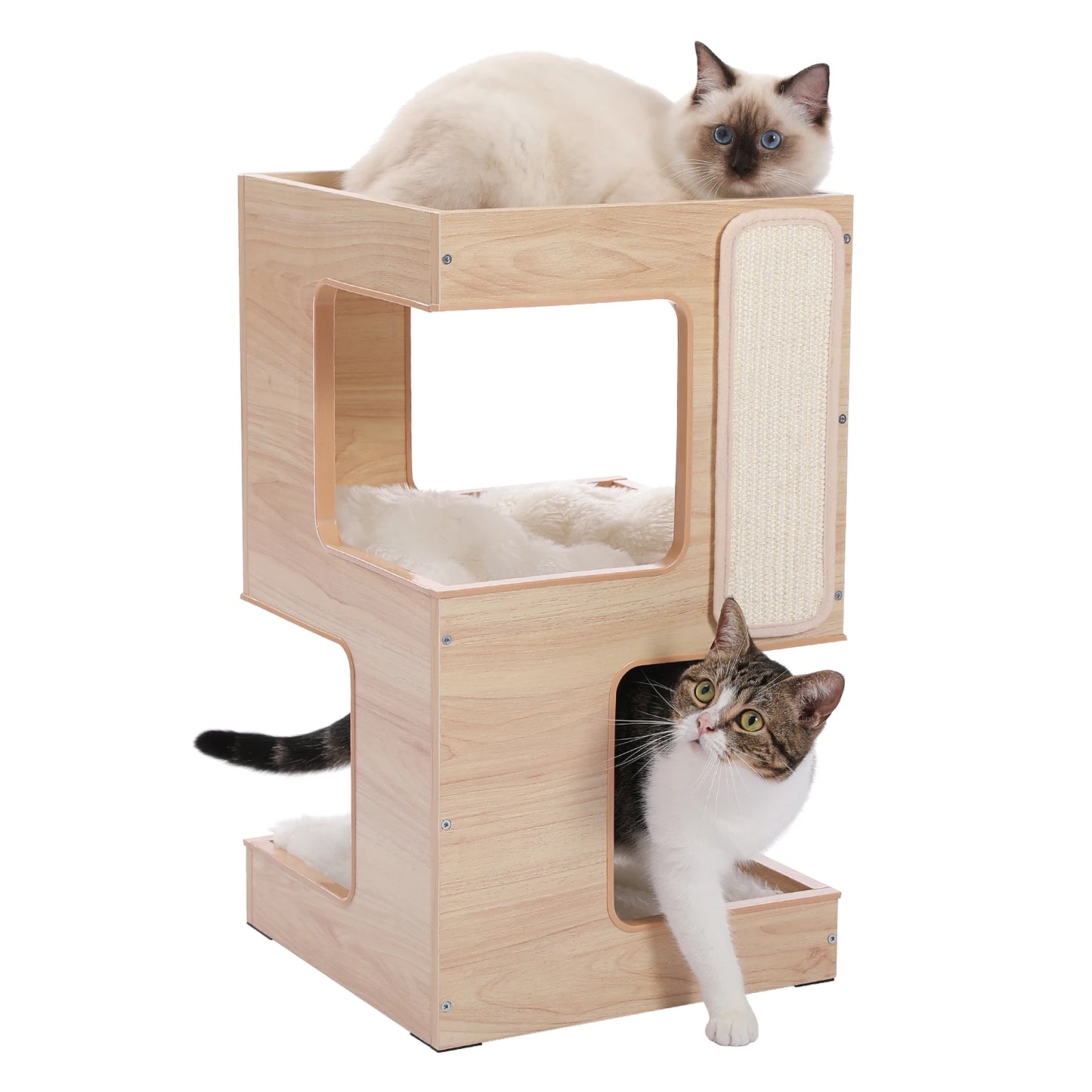 Modern Cat Tree with Scratcher Board Furniture Bed 3 Levels Spacious Top Scratching Pad Stand House Removable Soft Cushion