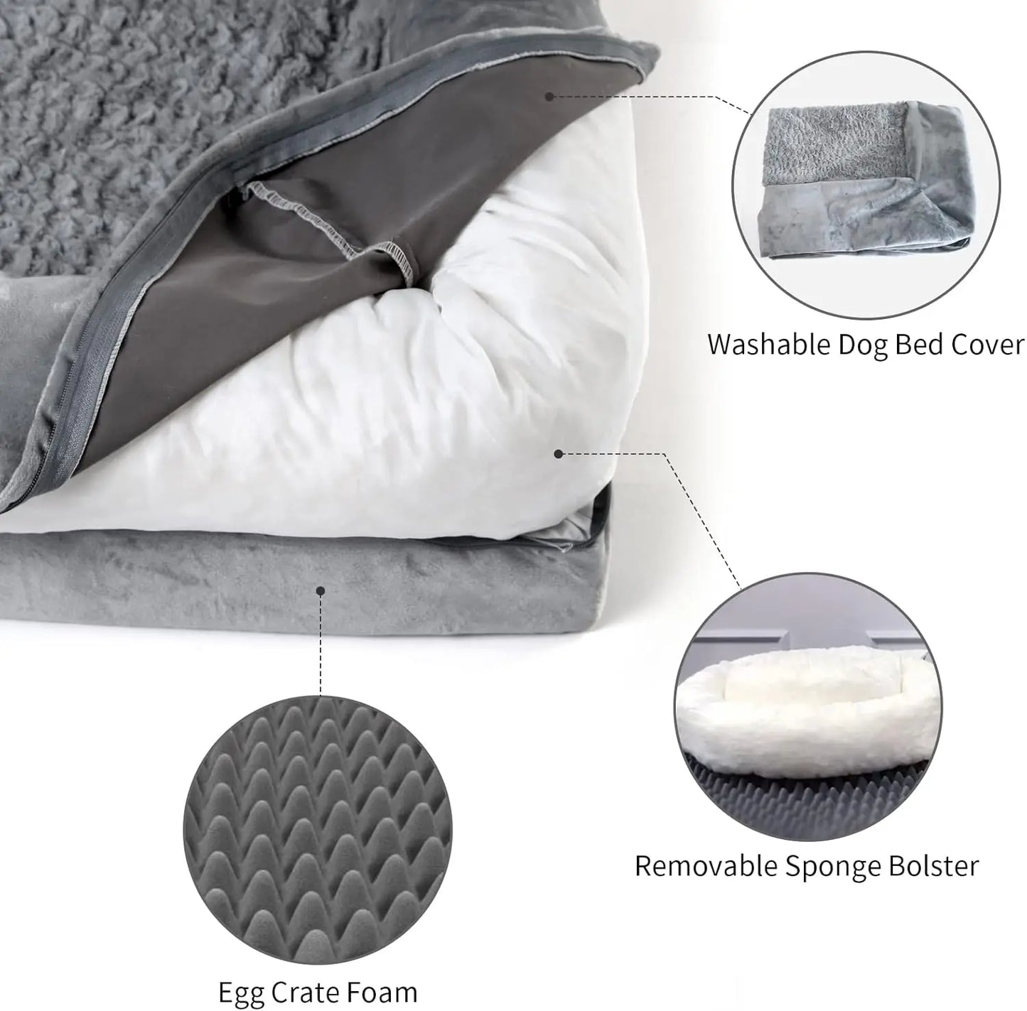 XL Dog Bed, Orthopedic Washable Bed with Removable Cover, Grey Waterproof Extra Large Bed, Beds for Large Sized