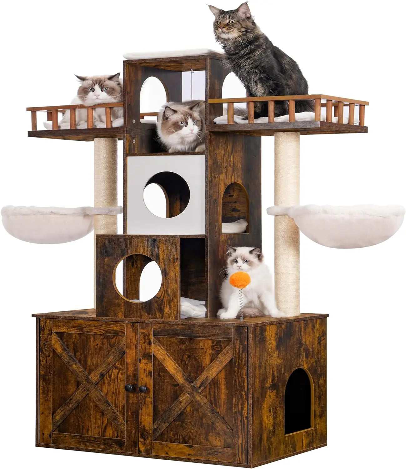 60 inch Cat Tree With Litter Box for Indoor Big Cat Tower for Large S 20 Lbs Heavy Duty Cats Trees Castle Towers Supplies