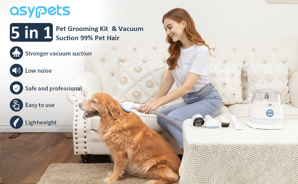 Pet Grooming Vacuum Use Conical 360-degree Air Intake Metal Mesh Design, Low Noise Pet Hair Vacuum with 5 Pet Grooming Tools