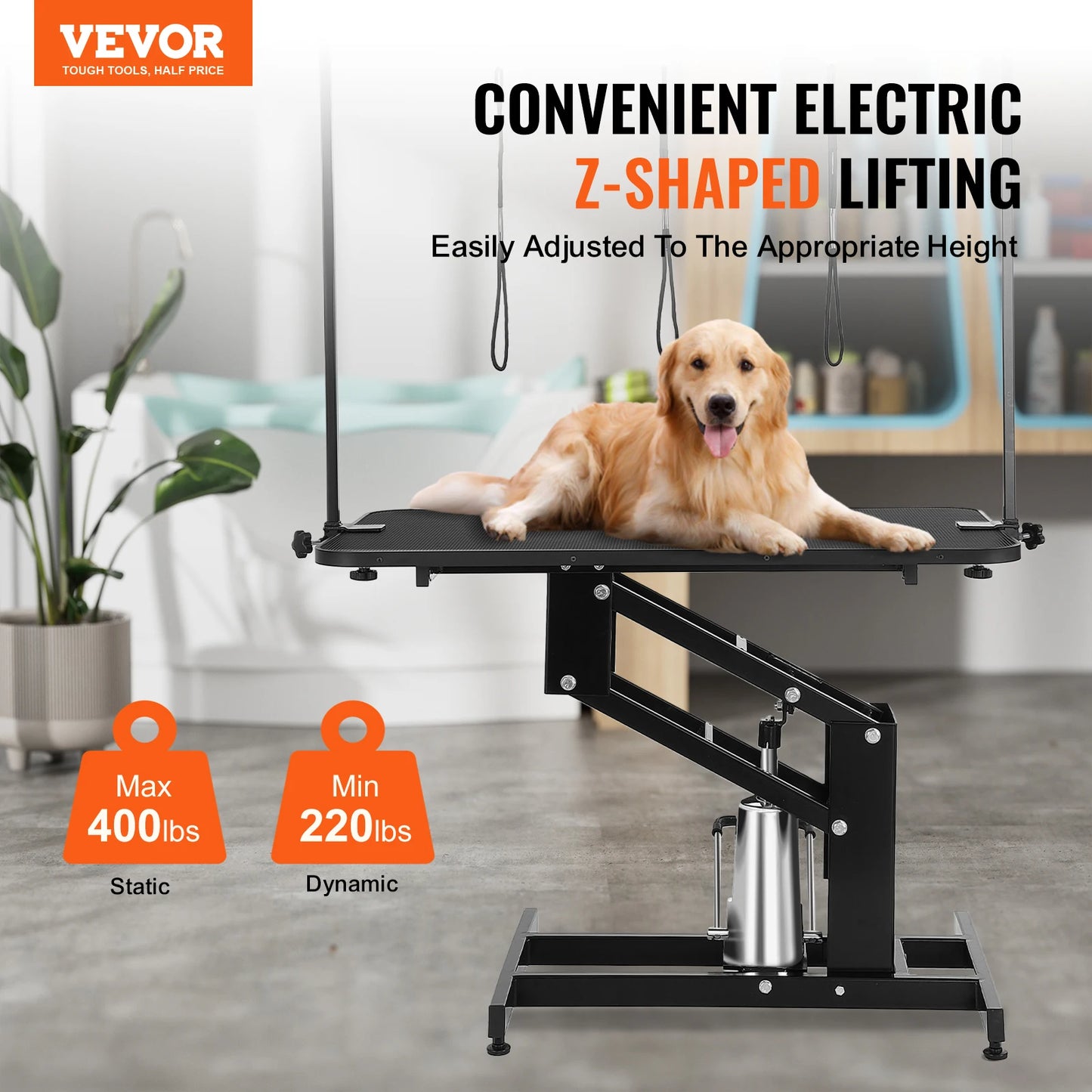 VEVOR 43" Hydraulic Pet Grooming Table 400LBS Height Adjustable Dog Grooming Station with Arm Anti Slip Tabletop for Pets Dogs