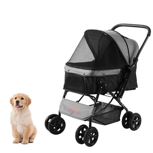 VEVOR 44lbs Pet Dog Stroller 4 Wheels Puppy Stroller Rotate with Brakes Storage Basket Reversible Handlebar