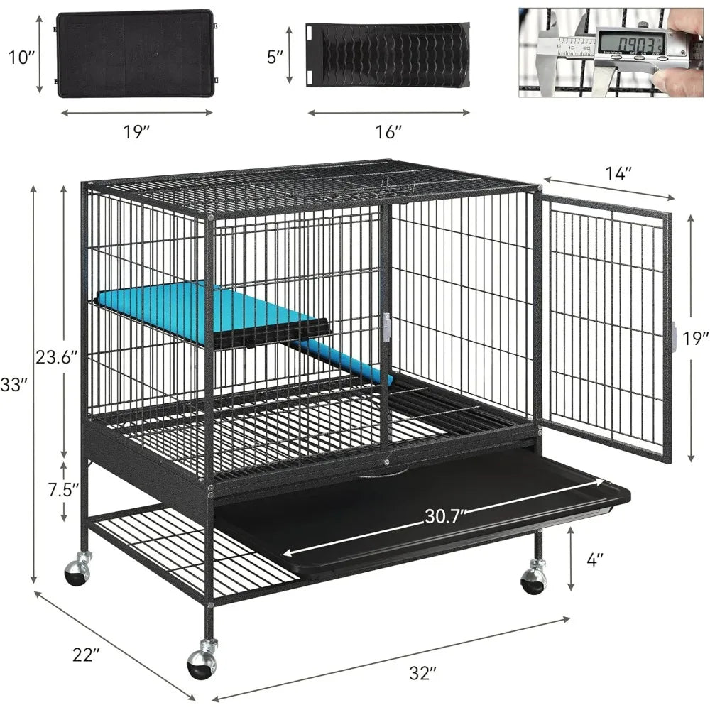 Metal 2-Tiers Small Animal Cages for Adult Rats/Rabbit/Ferret/Chinchilla/Cats/Guinea Pig/Large Hamster Indoor Critter