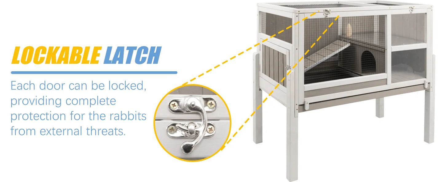 Guinea Pig Cages , Wooden Guinea Pig Cages with Stand, Rabbit Cage Hutch with Ramp and Hideout, with Not Leakage Pull Out Tray