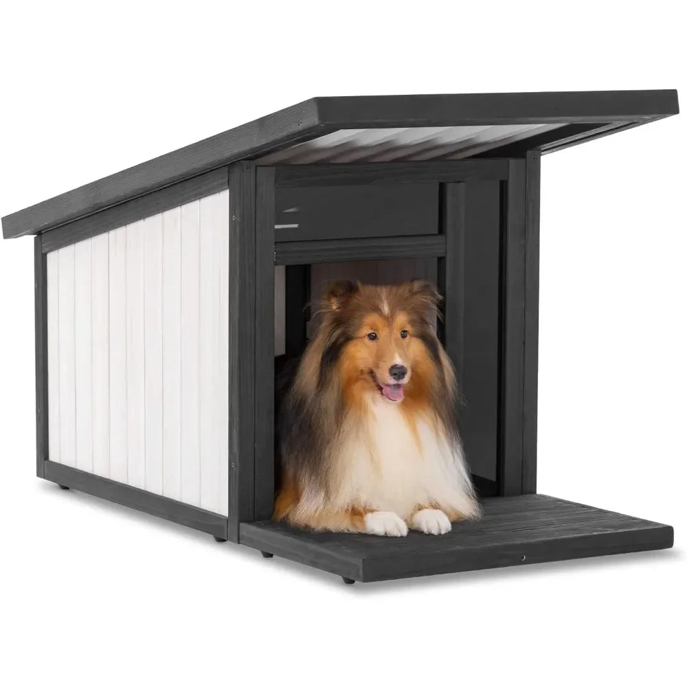 Dog House Outdoor Waterproof Pitched Roof To Against Rain and Snow Modern Design with Weatherproof Easy Assembly - Whisker and Waggers