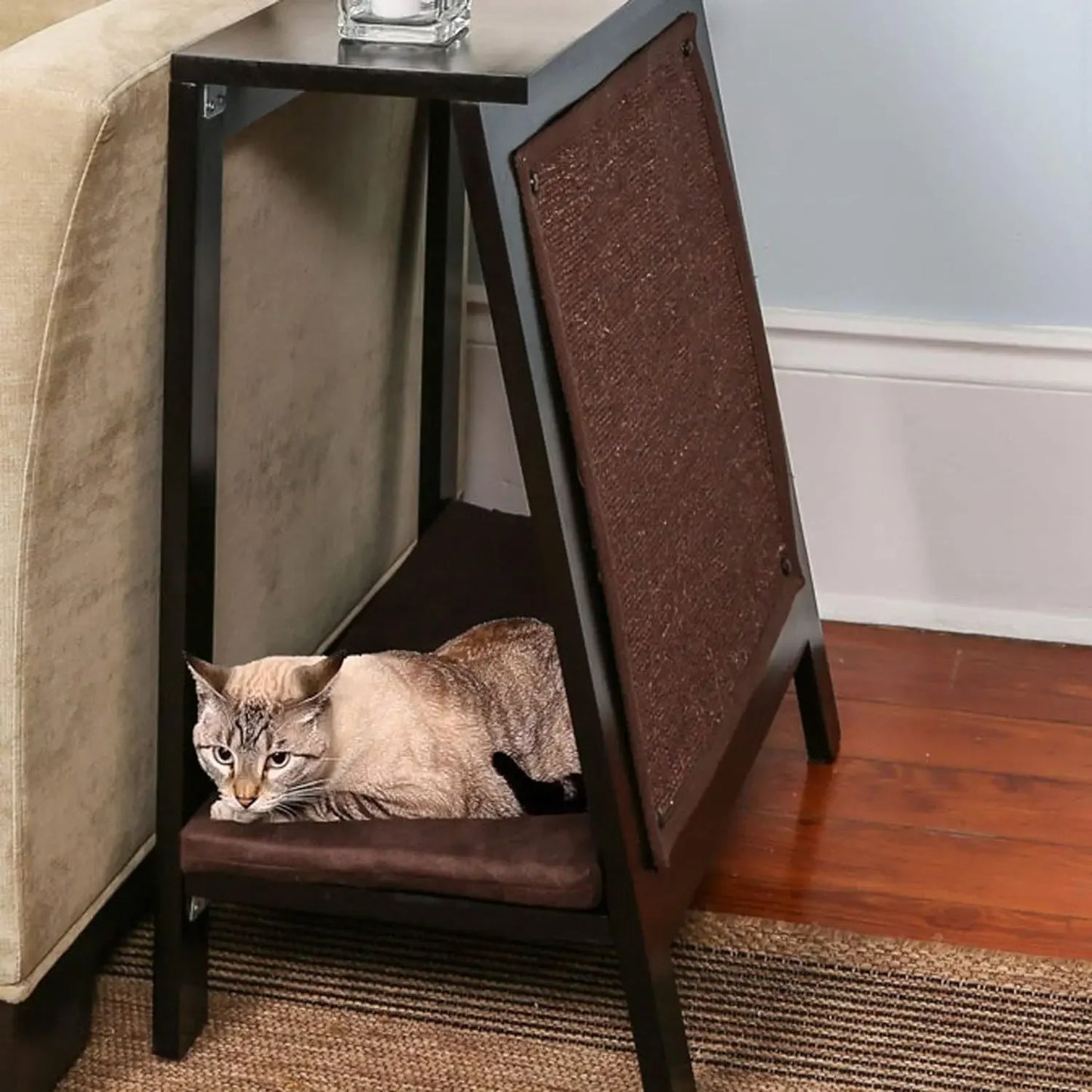 Cat Cave with Ventilated Base, Multipurpose Table and Bed with Replaceable Scratching Post - Whisker and Waggers