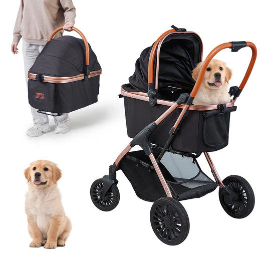 VEVOR 66 lbs Pet Stroller Foldable Dog Puppy with Brakes Storage Basket Detachable Carrier for Small to Medium Dogs