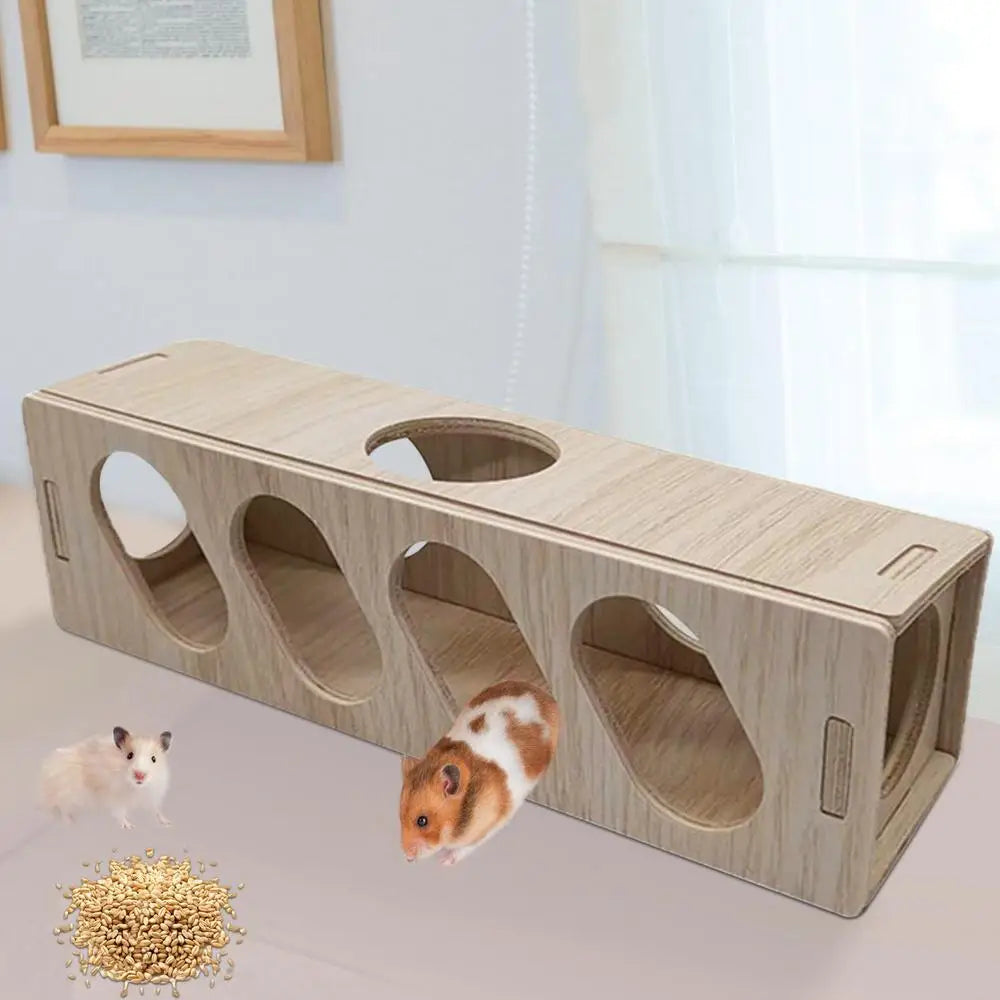 Hamster Toys Tunnel Escape Toy Hamster Wooden Hide House Multipurpose Safe Using Wooden Toys for Kittens Rabbits Weasels