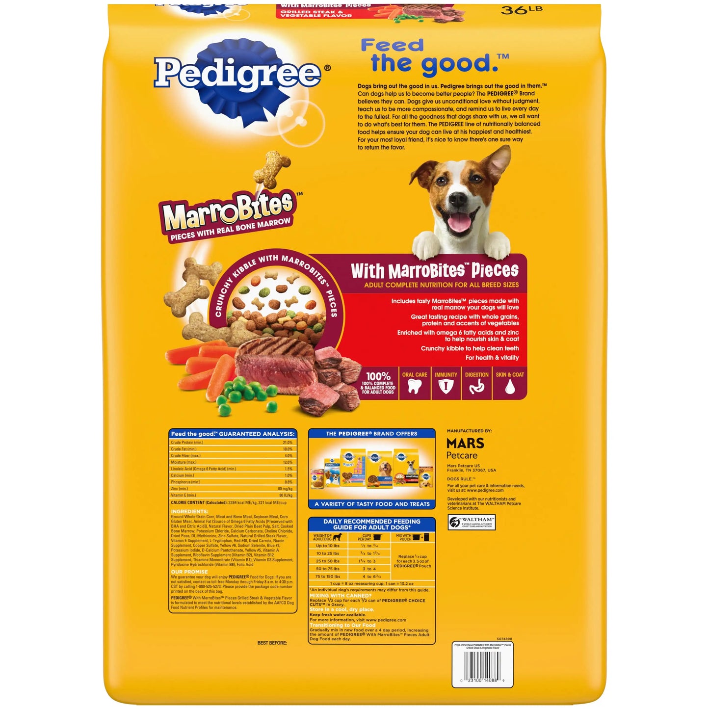 Pedigree With MarroBites Whole Grain Steak & Vegetable Dry Dog Food for Adult Dog, 36 lb ba