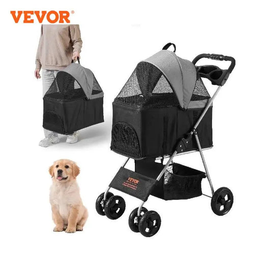 Dog Stroller with Brakes Storage Basket Cup Holder