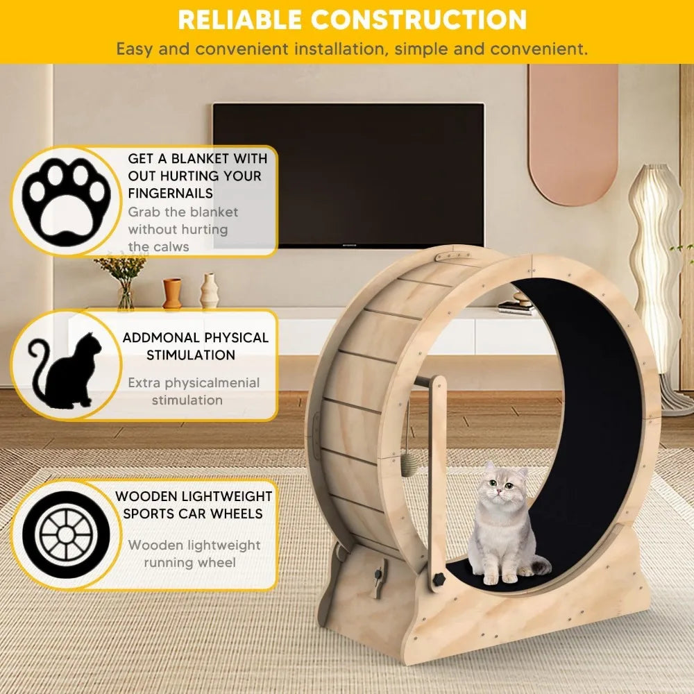 Toys for Cats Cat Running Wheel Treadmill With Carpeted Runway and Cat Teaser Pet Toy Accessories