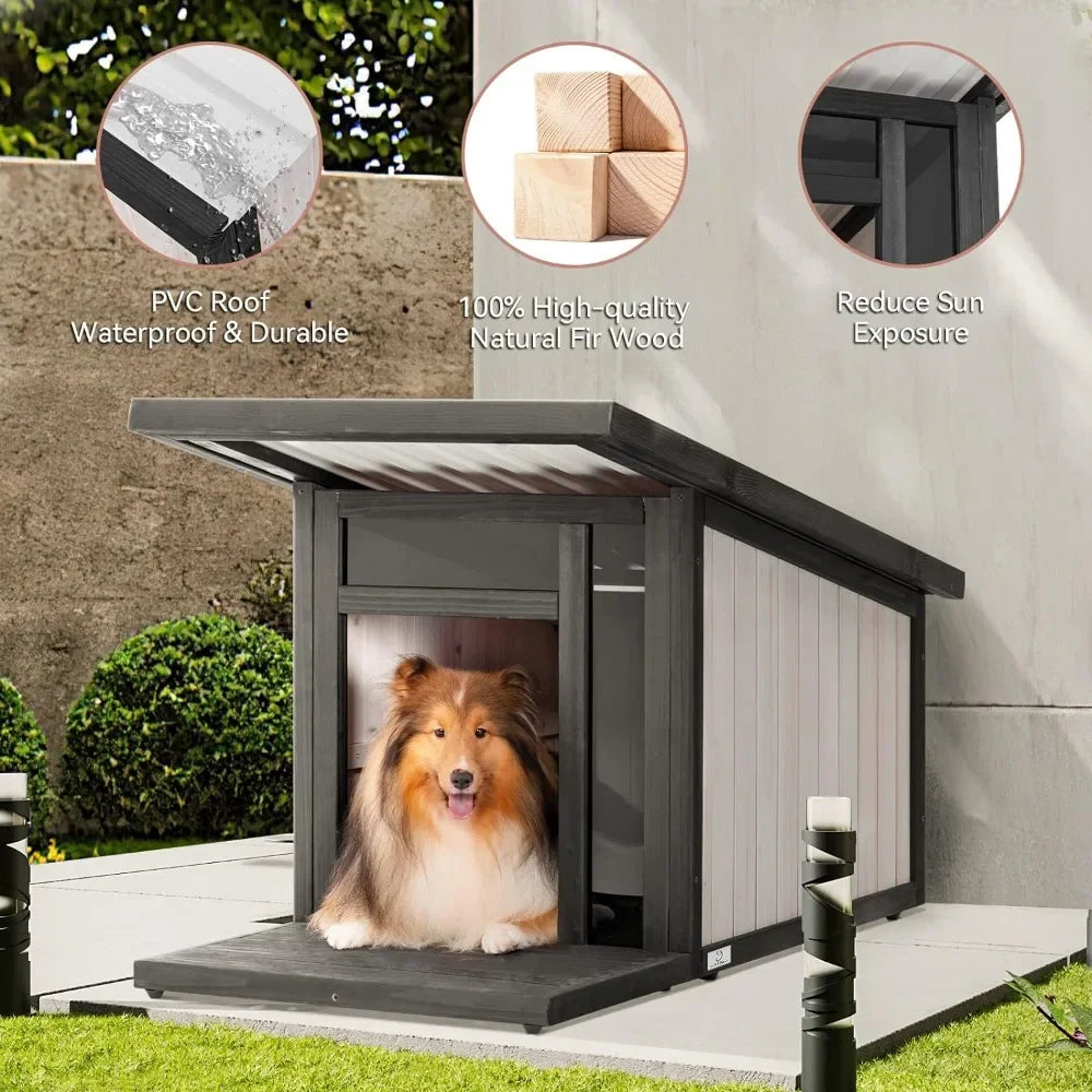 Dog House Outdoor Waterproof Pitched Roof To Against Rain and Snow Modern Design with Weatherproof Easy Assembly - Whisker and Waggers