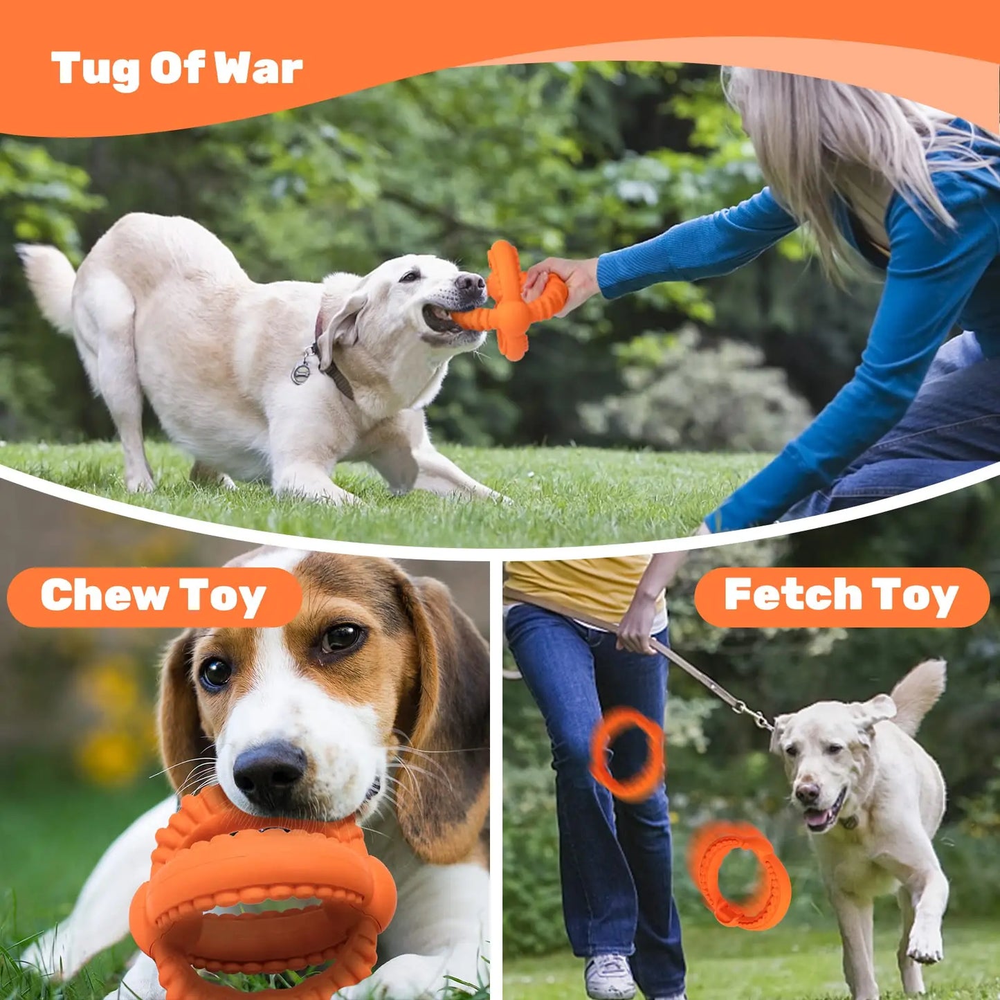 Interactive Dog Toys Detachable Dog Tug of War Toy with 2 Rings Natural Rubber Dog Chew Toys Suitable for Large Dogs