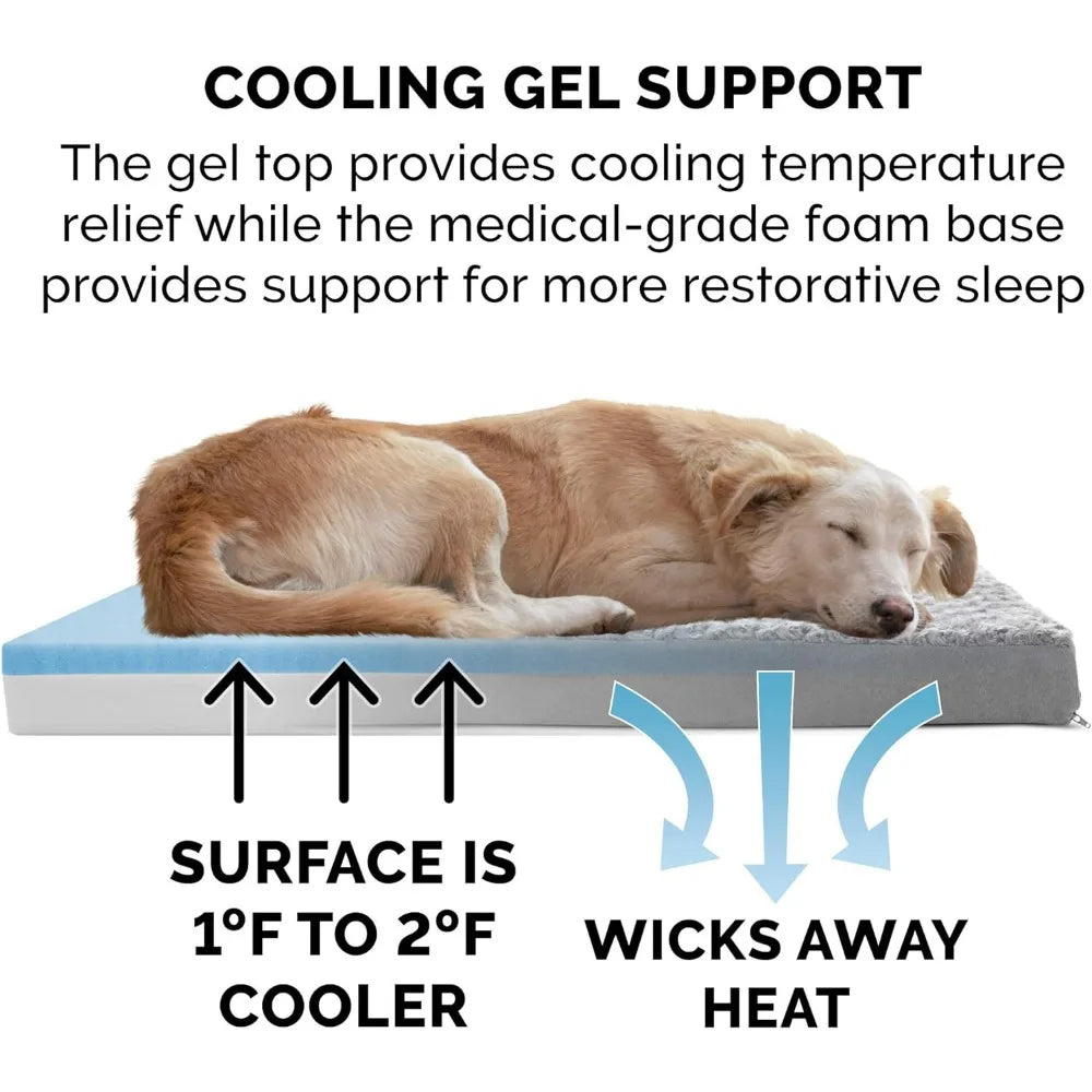 Cooling Gel Dog Bed for Large Dogs w/ Removable Washable Cover, For Dogs Up to 125 lbs - Ultra Plush Faux Fur & Suede Mattress