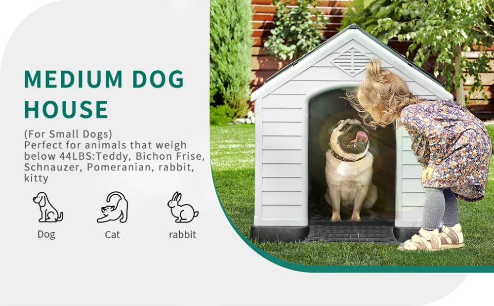 YITAHOME 28.5'' Large Plastic Dog House Outdoor Indoor Doghouse Puppy Shelter Water Resistant Easy Assembly Sturdy Dog Kennel