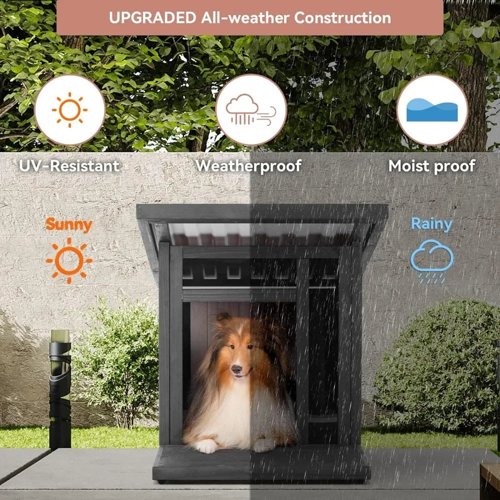 Dog House Outdoor Waterproof Pitched Roof To Against Rain and Snow Modern Design with Weatherproof Easy Assembly - Whisker and Waggers