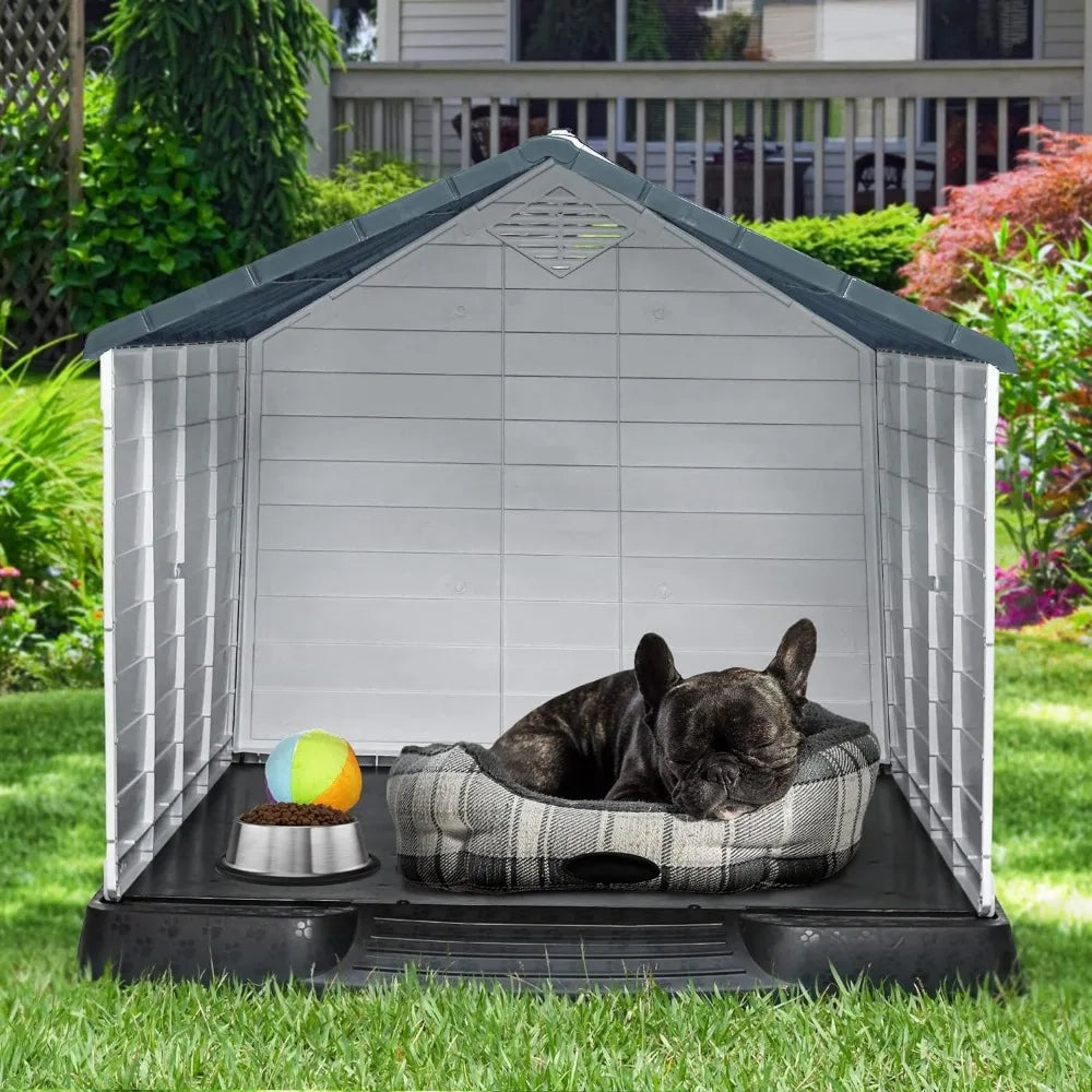 YITAHOME 28.5'' Large Plastic Dog House Outdoor Indoor Doghouse Puppy Shelter Water Resistant Easy Assembly Sturdy Dog Kennel