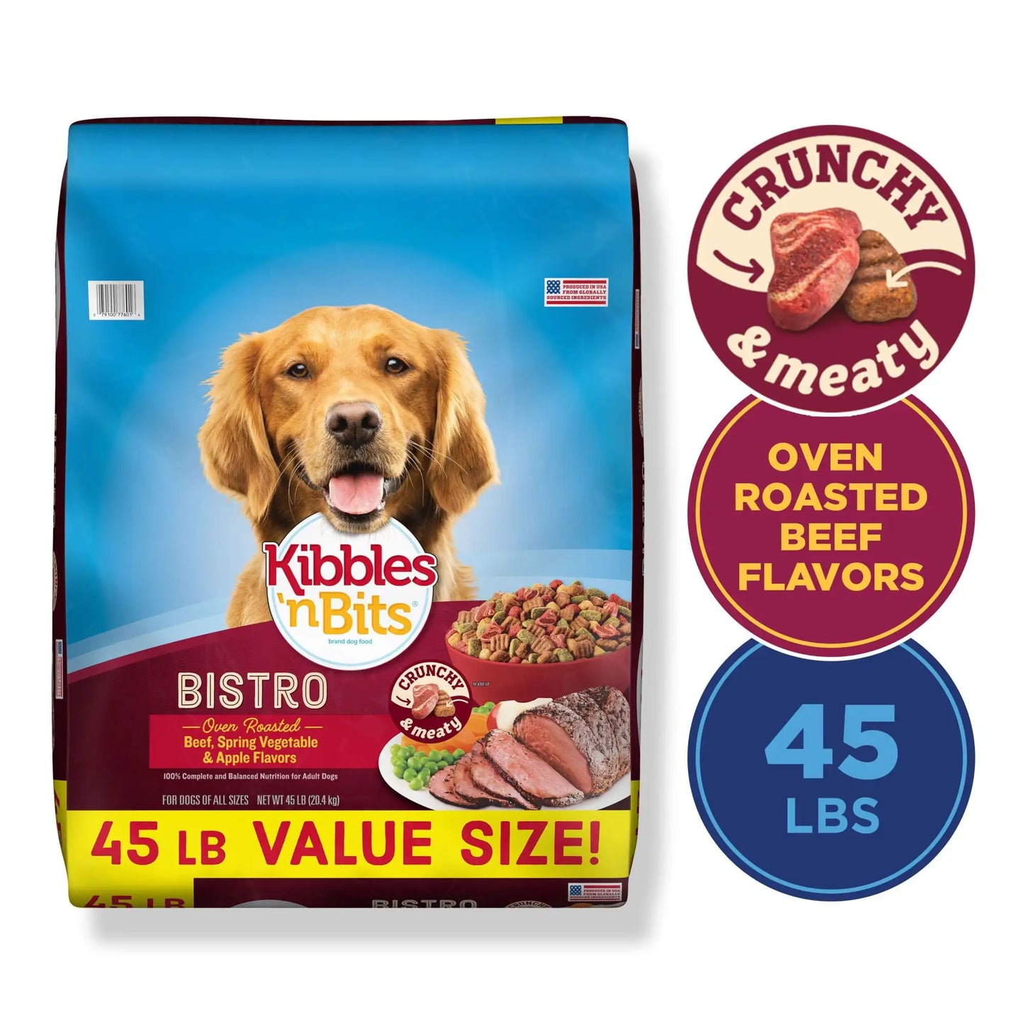 Kibbles 'N Bits Bistro Oven Roasted Beef, Spring Vegetable & Apple Flavor Dog Food, 45-Pound