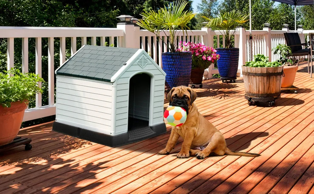 YITAHOME 28.5'' Large Plastic Dog House Outdoor Indoor Doghouse Puppy Shelter Water Resistant Easy Assembly Sturdy Dog Kennel