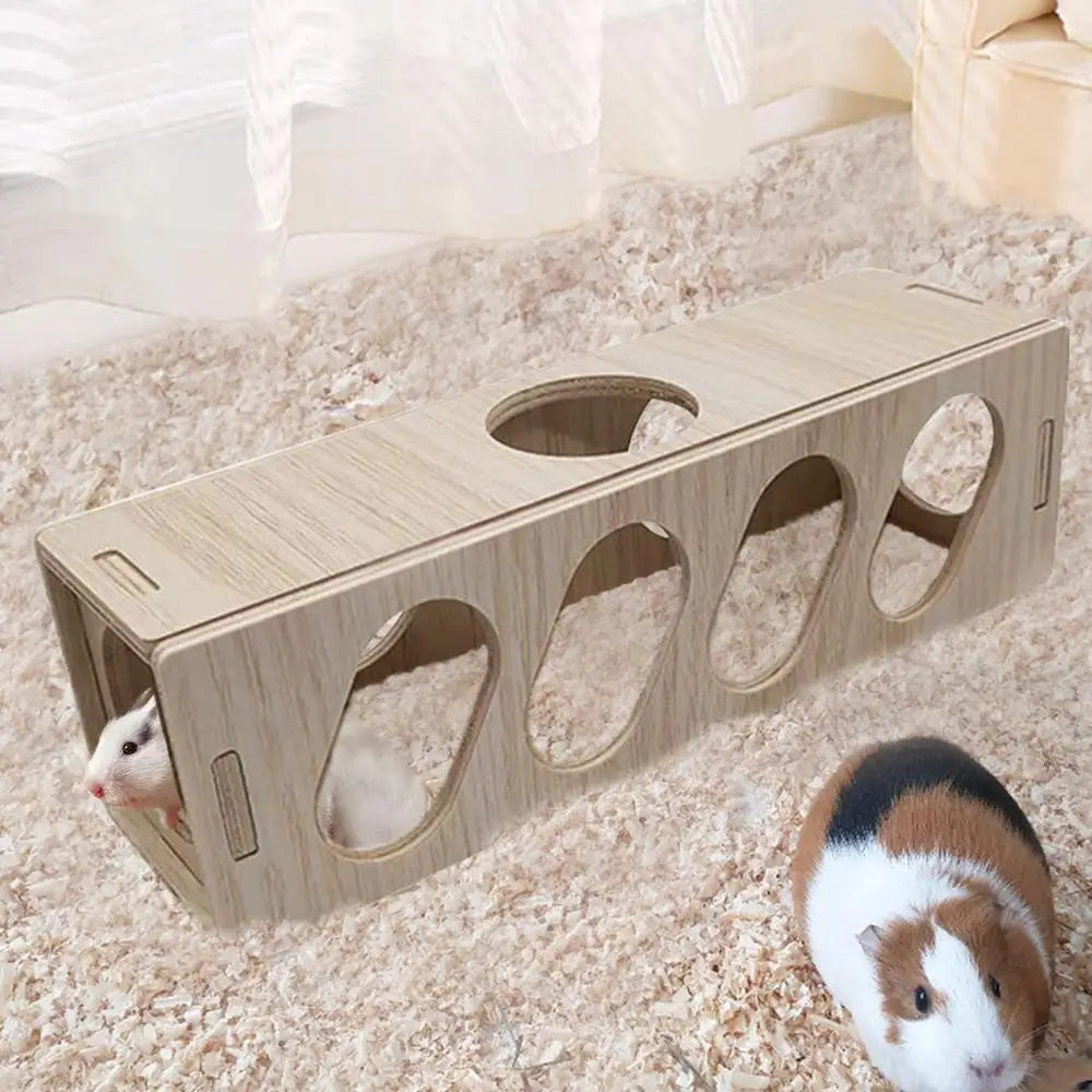 Hamster Toys Tunnel Escape Toy Hamster Wooden Hide House Multipurpose Safe Using Wooden Toys for Kittens Rabbits Weasels