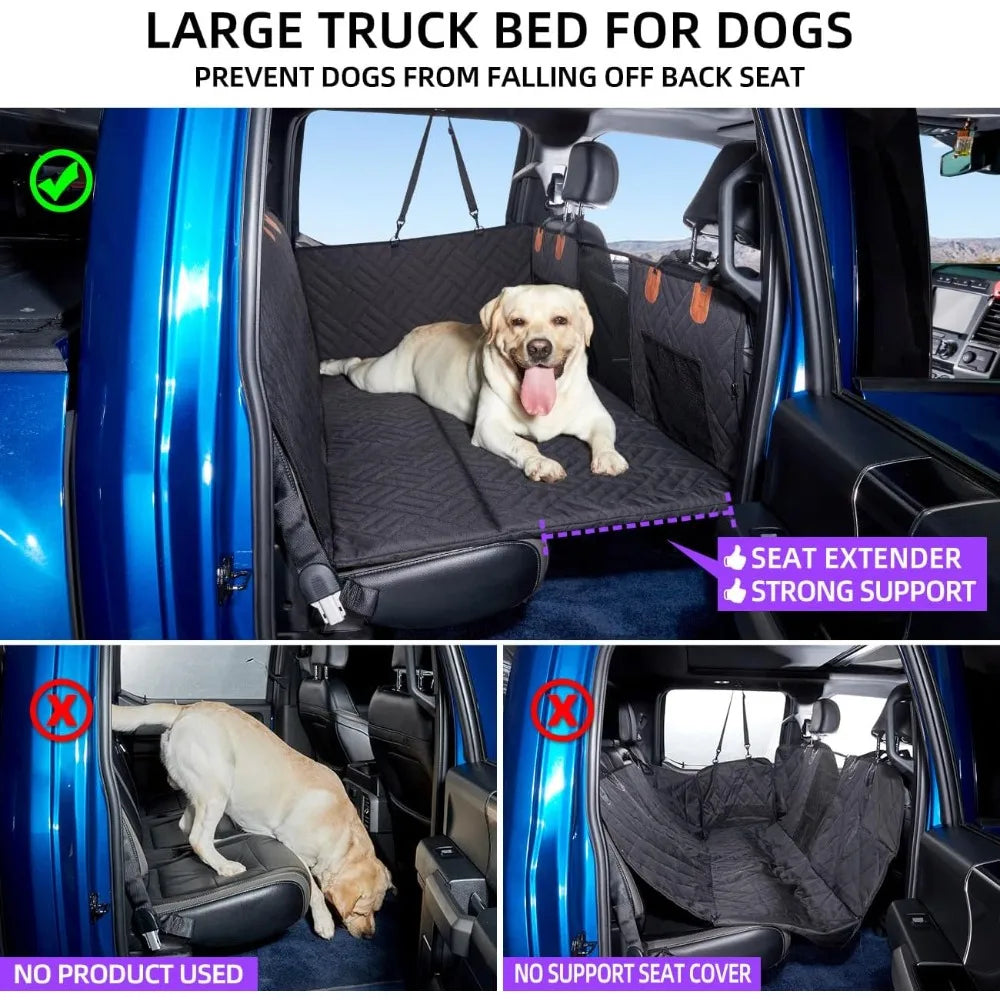 Dog Seat Cover and Bed for Trucks - Back Seat Extender and Hammock for F150, RAM1500, Silverado - Non-Inflatable Pet Mattress