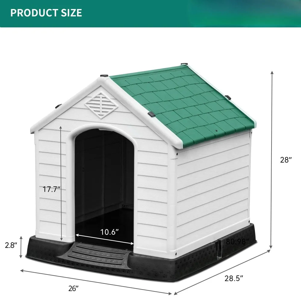 2024 New Large Plastic Dog House Puppy Shelter, Water Resistant Sturdy Dog Kennel with Air Vents and Elevated Floor - Whisker and Waggers