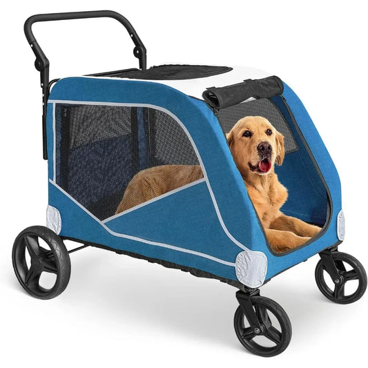 Extra Large Dog Stroller - Pet Stroller for Medium Large Dogs with 4 Wheels Foldable - Adjustable Handle & Breathable Mesh