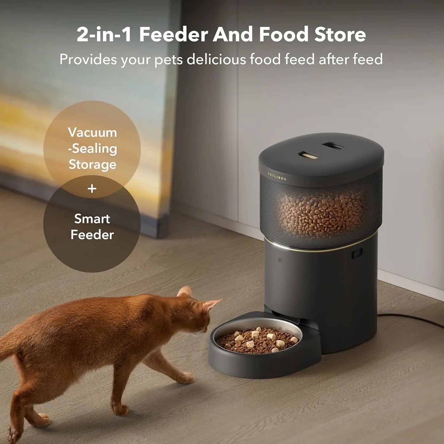 Automatic Cat Feeders, 5G WiFi Pet Feeder with Vacuum Food Storage for Pet Dry Food, Low Food & Blockage Sensor, 1-10 Meals Per