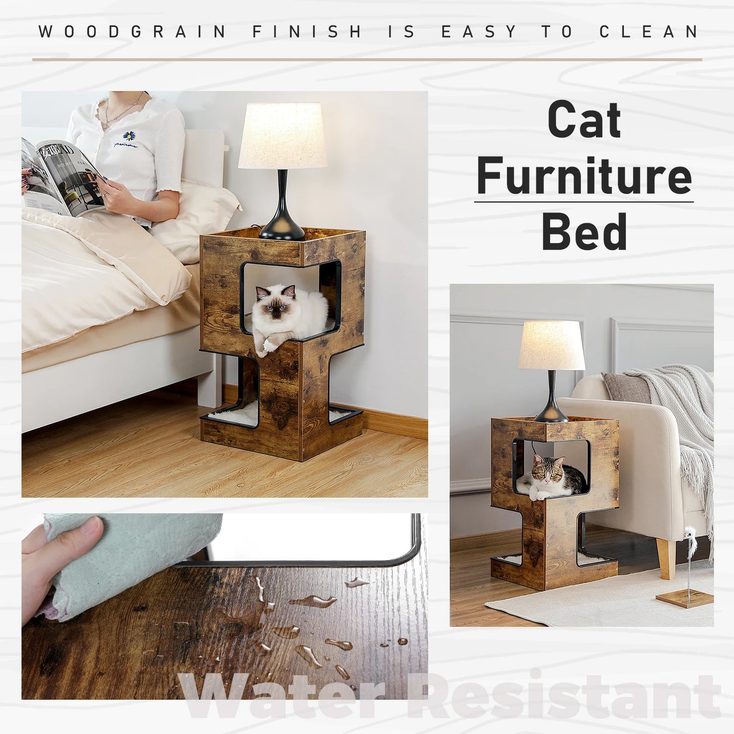 Modern Cat Tree with Scratcher Board Furniture Bed 3 Levels Spacious Top Scratching Pad Stand House Removable Soft Cushion