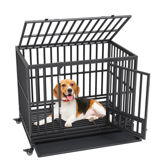 VEVOR 3-Door Heavy Duty Dog Crate Kennel Cage with Lockable Wheels and Removable Tray for Indoor Outdoor Medium to Large Dog