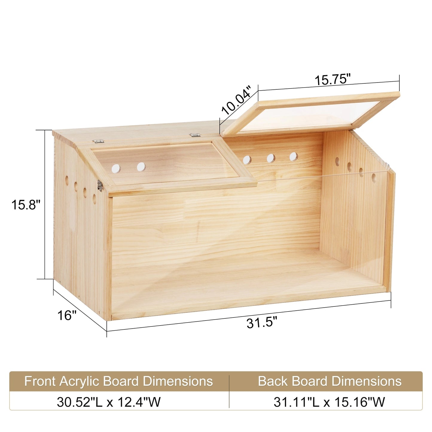 Middle Transparent Wooden Hamster Cage, Small Animal Habitat Hutch for Large Siberian Hamster,Gerbils,Little Rabbits, Natural